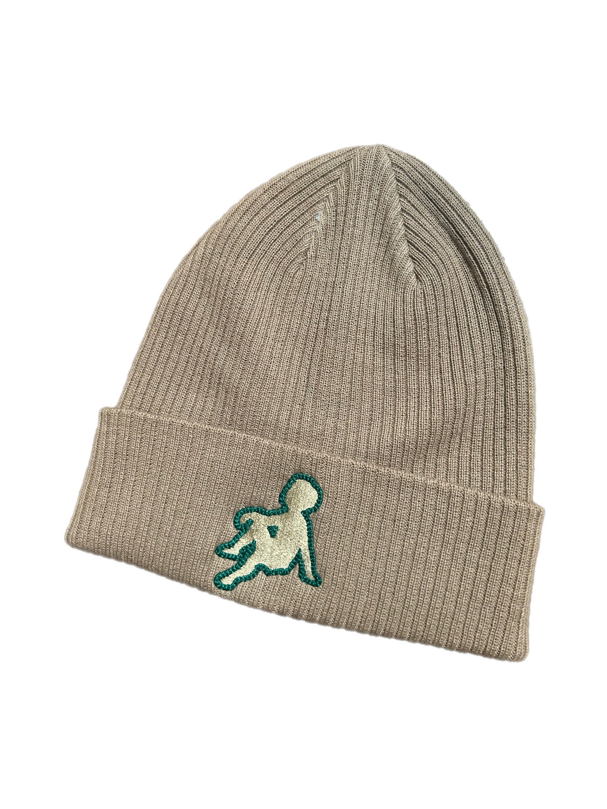 CRÈME DE LA SIEBS “LOGO” BEANIE (BEIGE /FOREST GREEN)