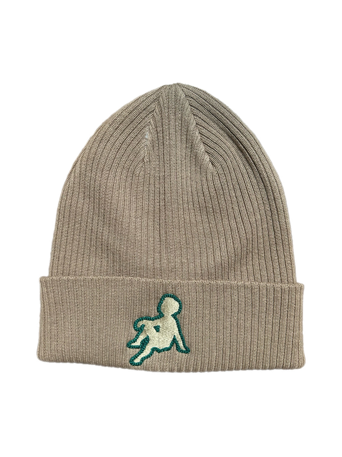 CRÈME DE LA SIEBS “LOGO” BEANIE (BEIGE /FOREST GREEN)